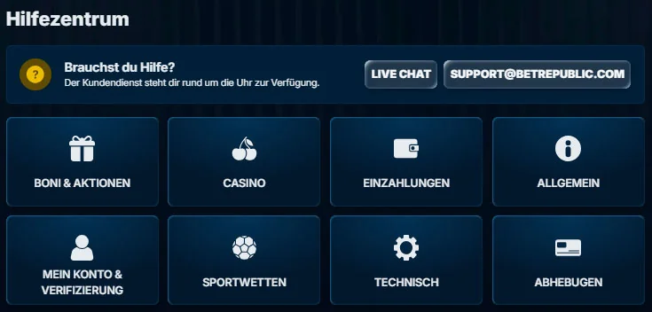 Kundensupport Bet Republic Casino